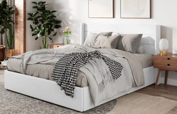 White Hydraulic Lift-Up Storage Bed frame