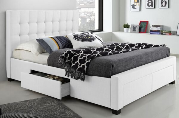 White Upholstered Storage Drawers Bed Frame