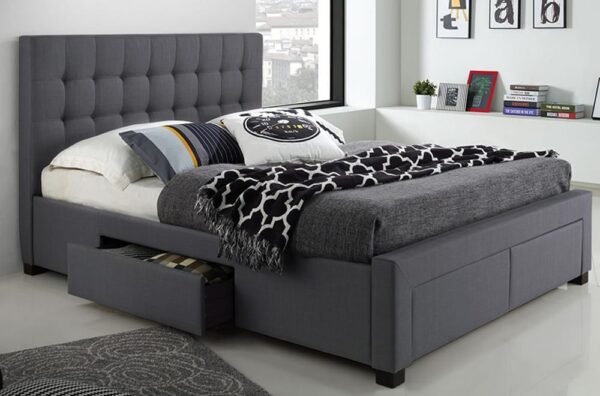 Black Upholstered Storage Drawers Bed Frame