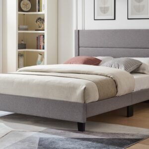 Grey Fabric Platform Bed Frame