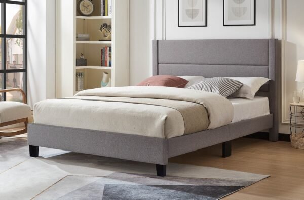 Grey Fabric Platform Bed Frame