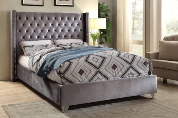 Rich Grey High Headboard Bed Frame