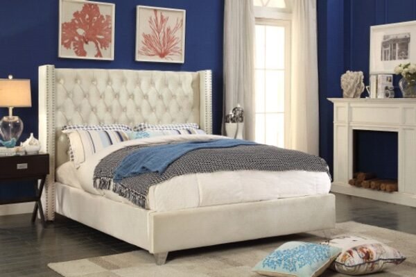 Rich Cream High Headboard Bed Frame