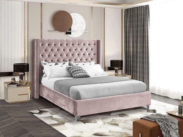 Rich Dusty Pink High Headboard Bed Frame