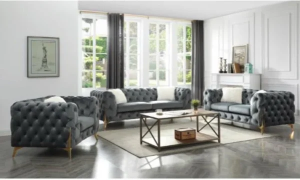 Grey Blue Sofa Set Posh Velvet Fabric