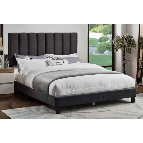 Black Verticle Line Velvet Bed Frame