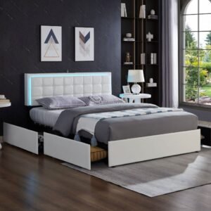 White LED Storage Bed Frame