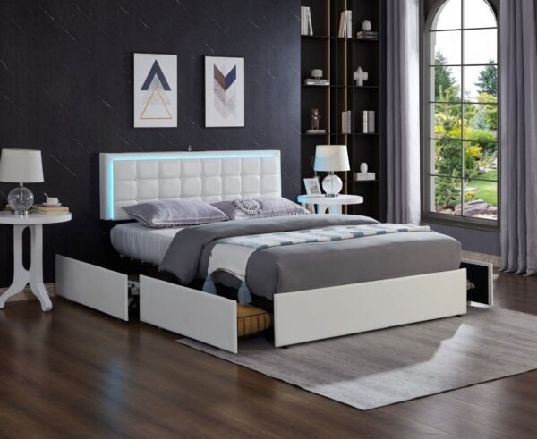 White LED Storage Bed Frame
