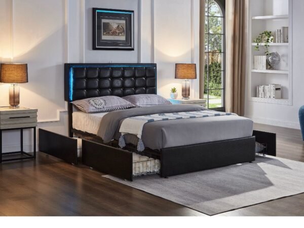 Black LED Storage Bed Frame