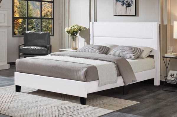 White Fabric Platform Bed Frame
