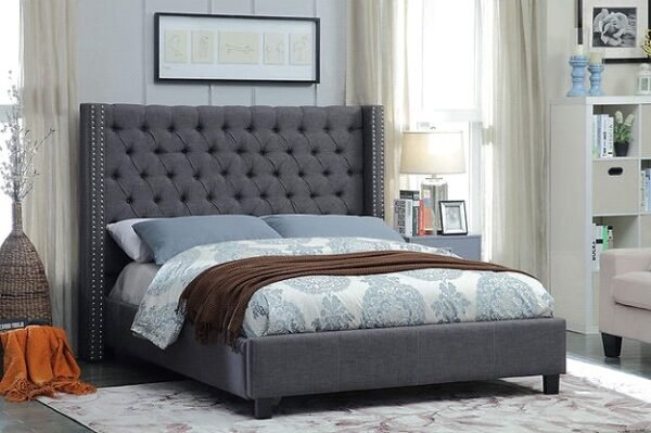 Grey High Headboard Bed Frame