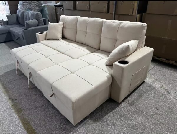 Beige Pullout 3 Seater Sofa Set