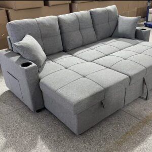Grey Pullout 3 Seater Sofa Set
