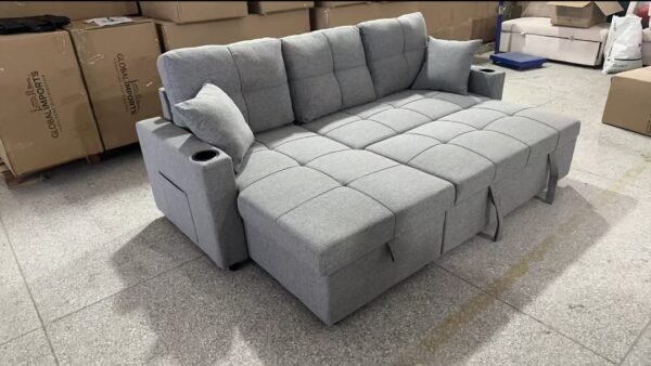 Grey Pullout 3 Seater Sofa Set