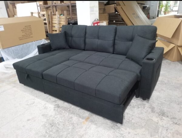 Black Pullout 3 Seater Sofa Set