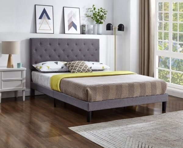 Grey Upholstered Platform Bed Frame
