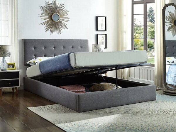 Grey Linen Hydraulic Bed Frame