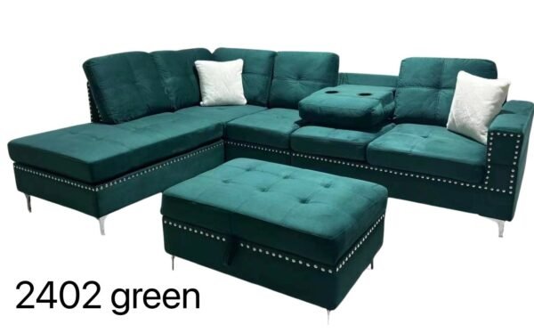 Green L Shape Storage Sofa Set