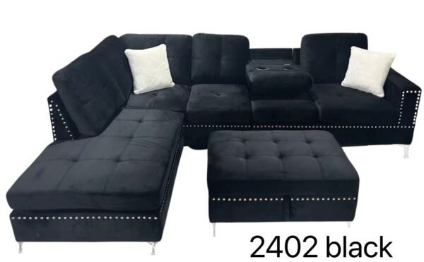 Black L Shape Storage Sofa Set