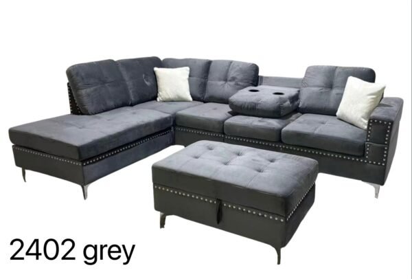 Grey L Shape Storage Sofa Set