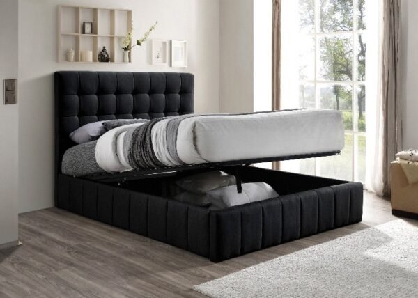 Black Linen Hydraulic Bed Frame
