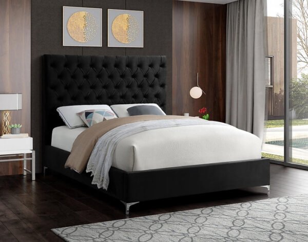 Black Button Tufted Upholstered Bed Frame