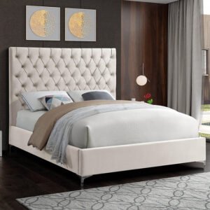 Cream Button Tufted Upholstered Bed Frame