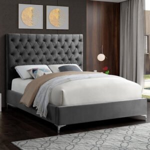 Grey Button Tufted Upholstered Bed Frame