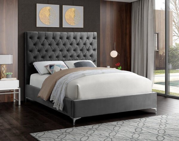Grey Button Tufted Upholstered Bed Frame