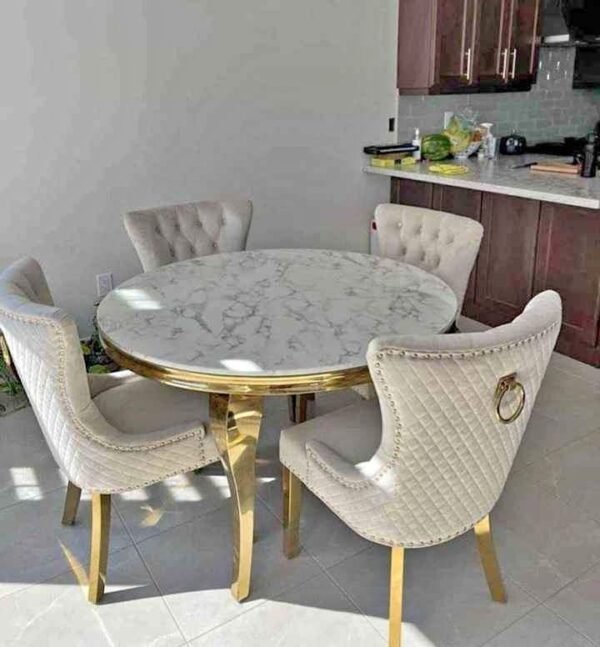 Marble Dining table Gold with 4 Velvet Chairs