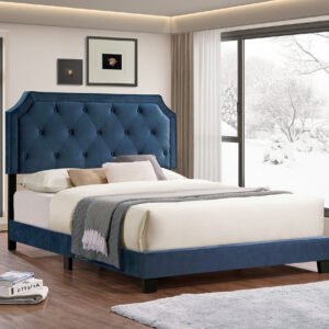 Blue Velvet Diamond Bed Frame