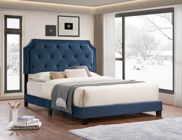 Blue Velvet Diamond Bed Frame