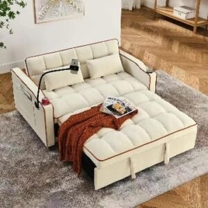 Beige Velvet Sofa Bed Set