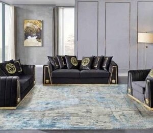 Black Versace Stationary Velvet Sofa Set