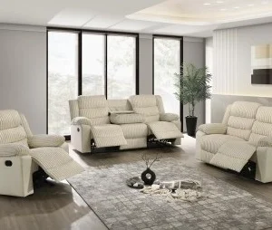 Beige Fabric Roma Recliner Sofa Set