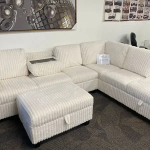 Luxury 6-Seater Beige Sectional Sofa with Storage Ottoman
