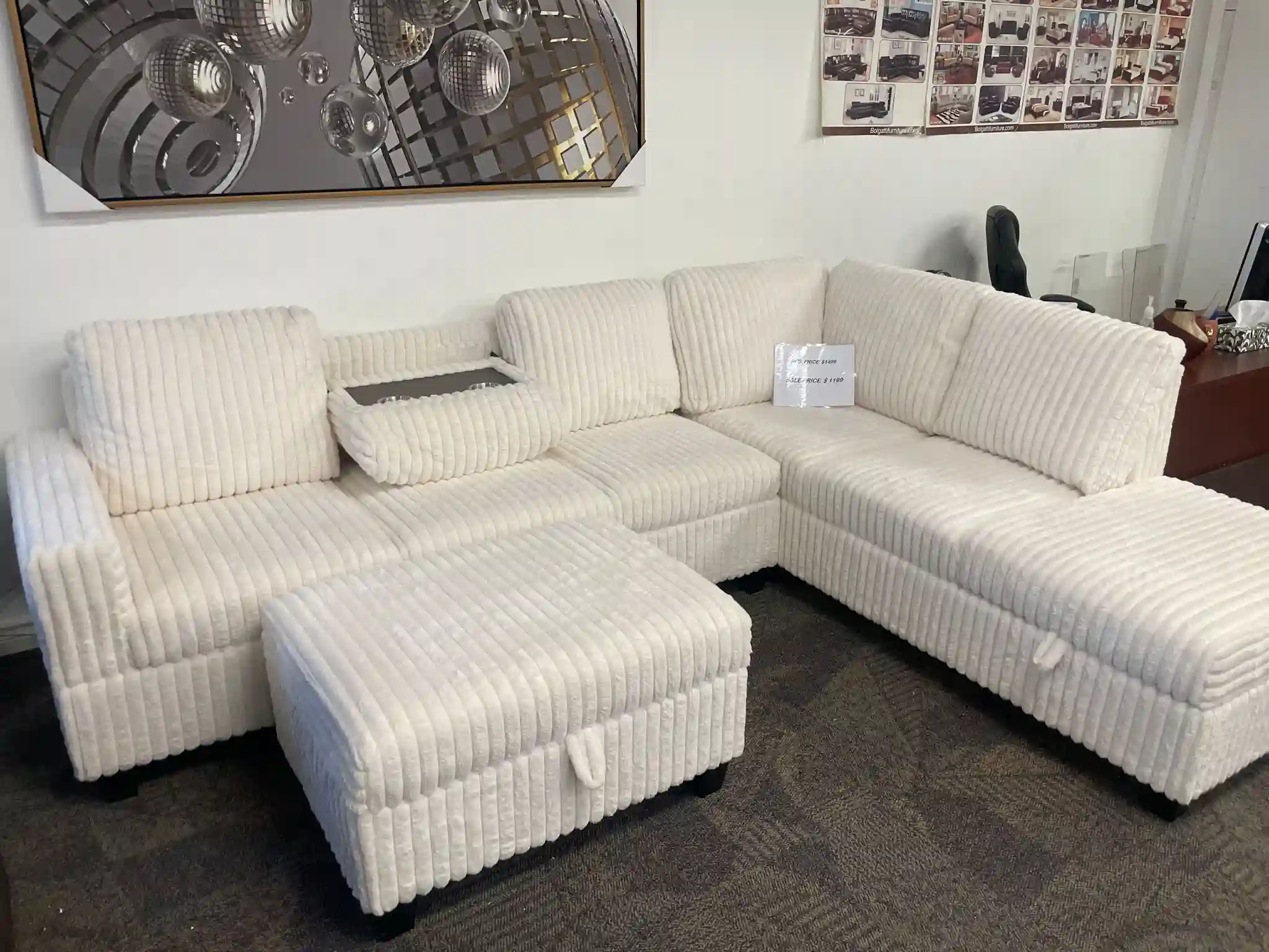 Luxury 6-Seater Beige Sectional Sofa with Storage Ottoman