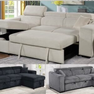 Leslie Sectional Sofa Bed - Beige Black Grey