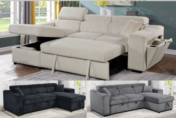 Leslie Sectional Sofa Bed - Beige Black Grey