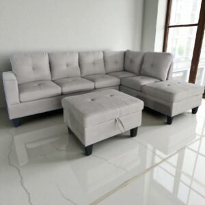 Beige Chenille Fabric Sectional Sofa Set