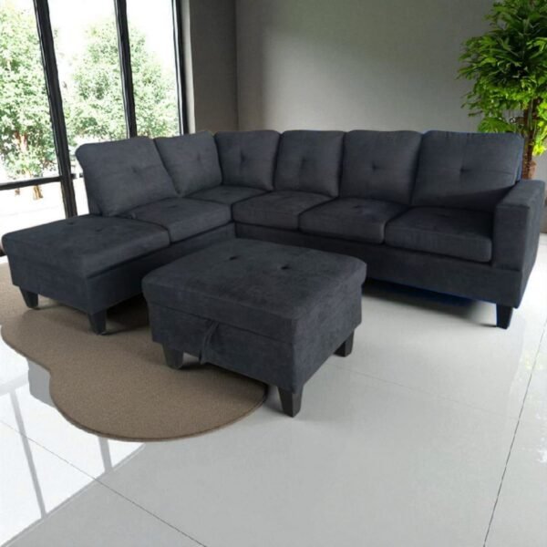 Black Chenille Fabric Sectional Sofa Set