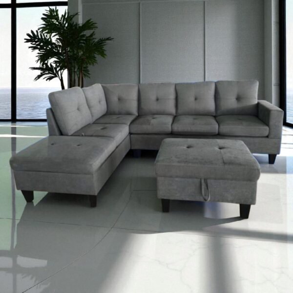 Grey Chenille Fabric Sectional Sofa Set