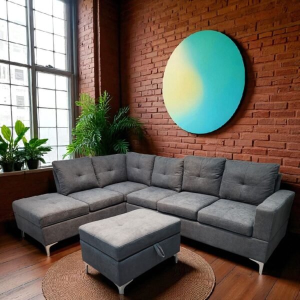 Left-Facing Grey Sectional Fabric Sofa Set