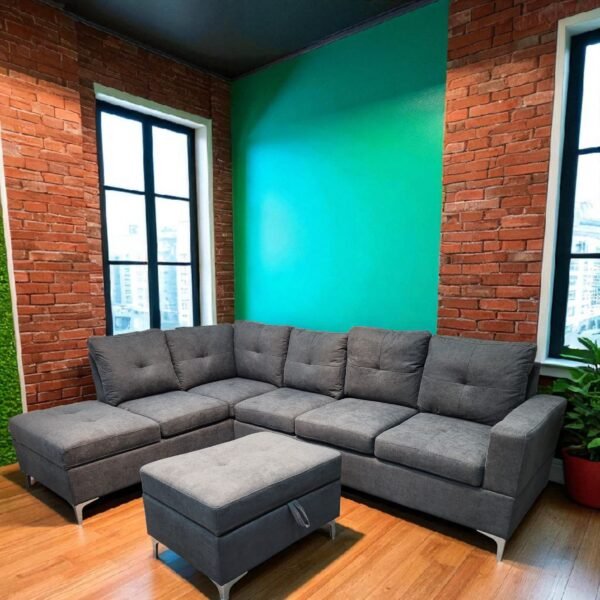 Left-Facing Grey Sectional Fabric Sofa Set