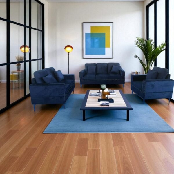 Modern 3-Piece Blue Sofa Set