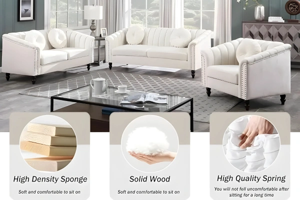 3 piece white sofa set