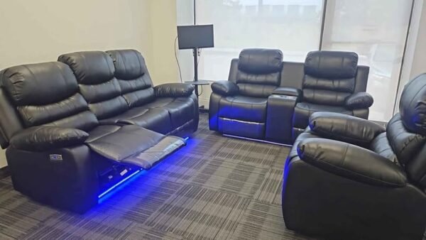 Power Electric Recliner Leather Living Sofa Set 3-Piece - Image 2