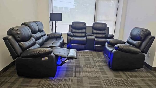 Power Electric Recliner Leather Living Sofa Set 3-Piece