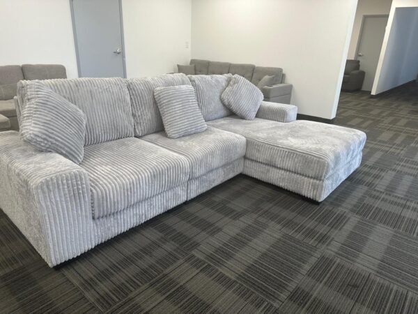 Cordroy Grey Sectional Sofa Set - Image 4