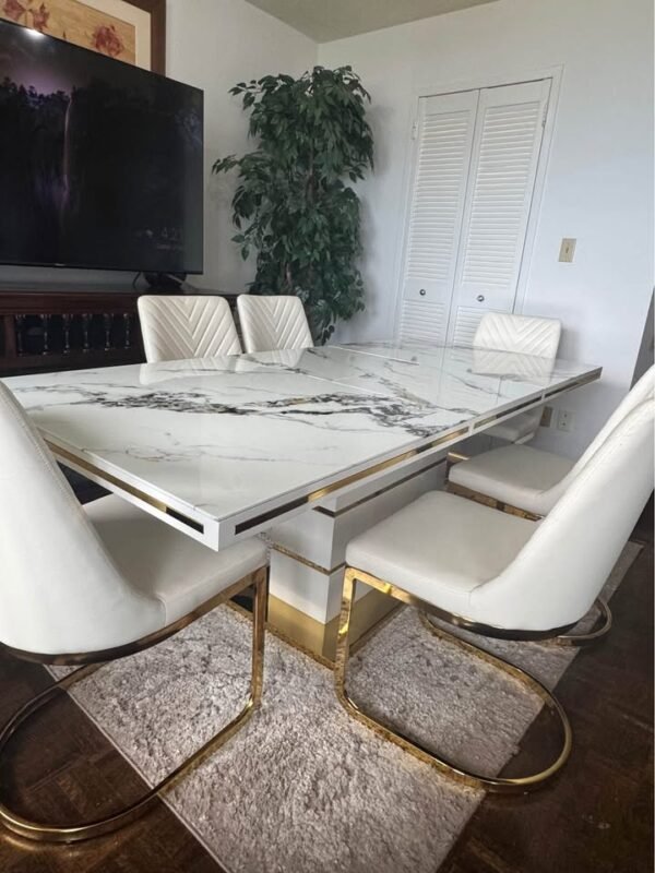 Modern 7-Piece Marble Dining Set - Image 3